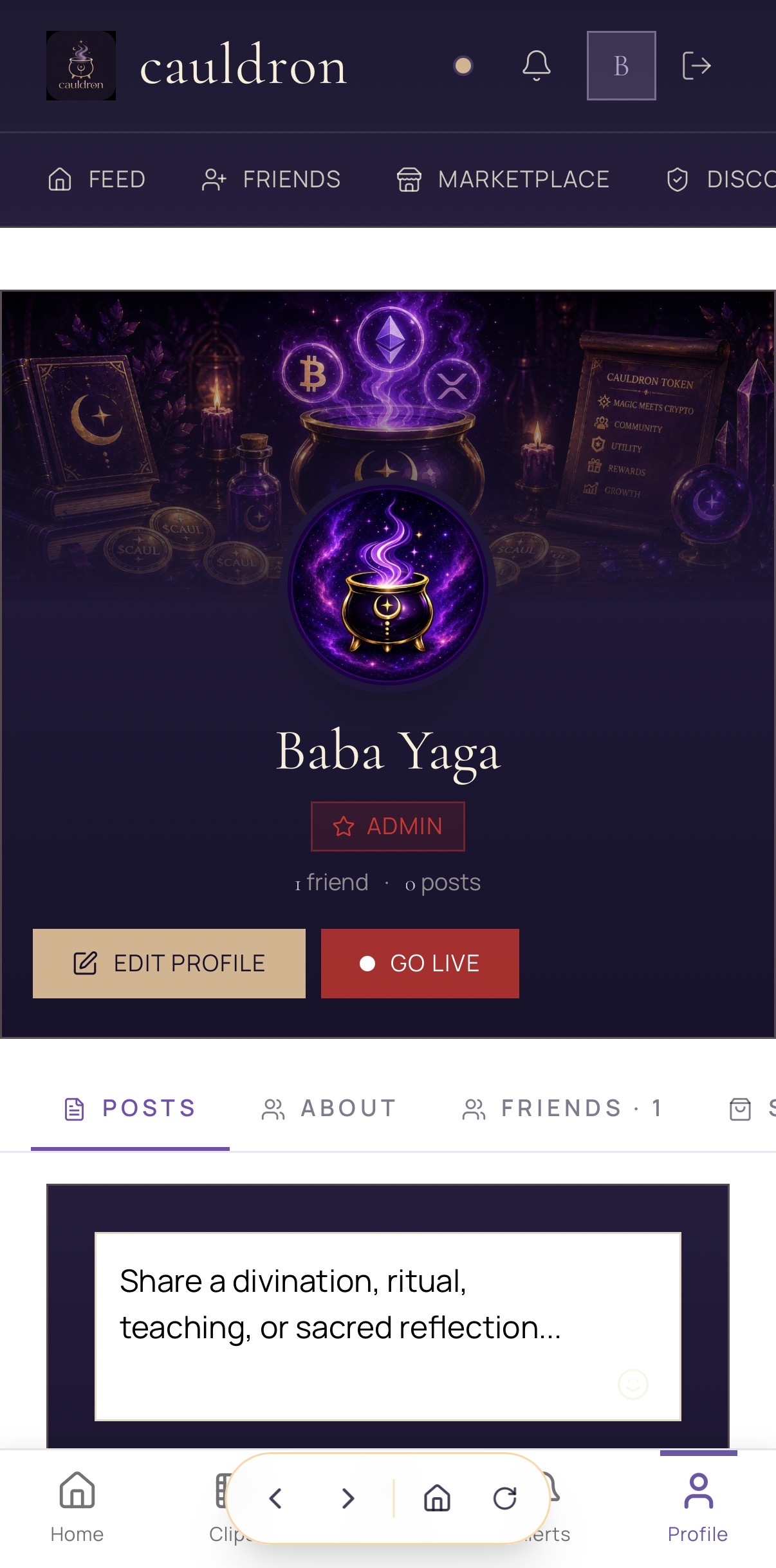 A Cauldron practitioner's verified public profile